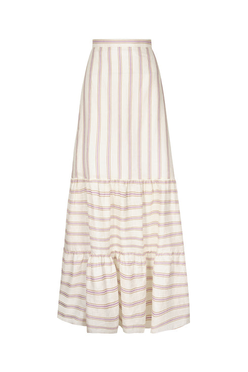 Julieta Linen Maxi Skirt / Lila Stripes